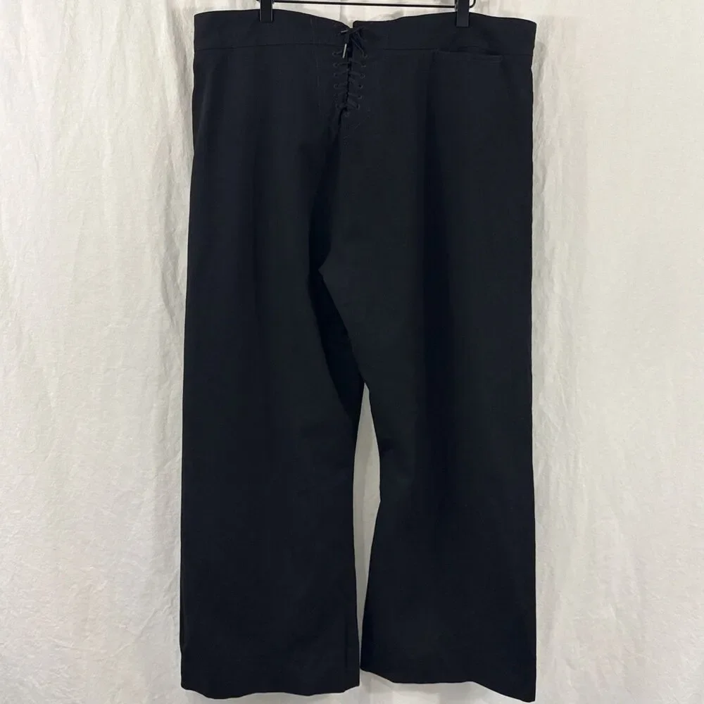Vintage Black Sailor Wool Flap Front Uniform Wide Leg Tied Back Pants Mens 42R